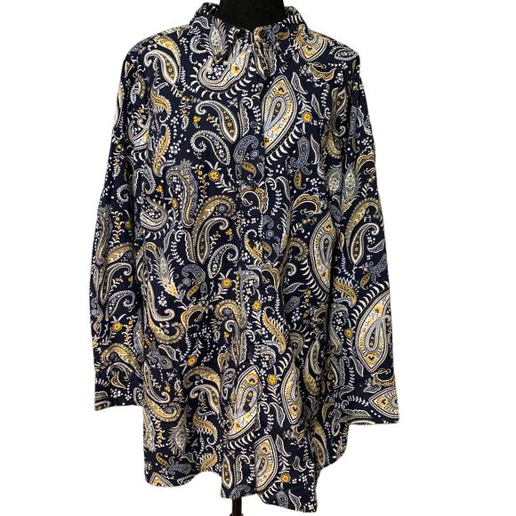 Jessica London Tops - Jessica London Womens Collared Long Sleeve Paisley Multicolor Blouse Top Sz 24W